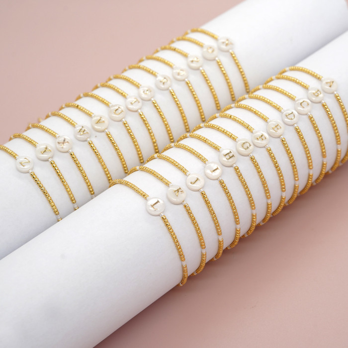 INS Style Simple Natural Shell Letter Gold Plated Beads Handmade Miyuki Beads Small Bracelet for Women