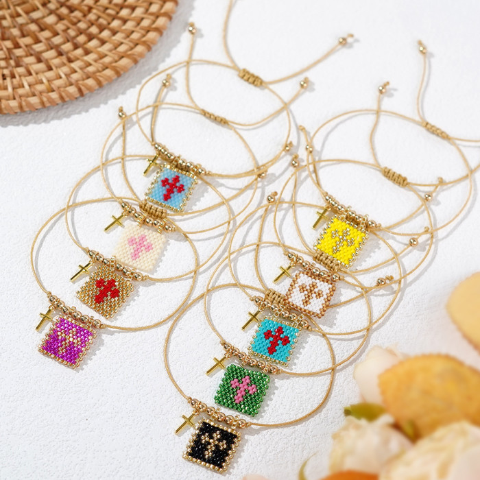 Foreign Trade Hot-Selling Bohemian Style Fashion Versatile Copper Bead Woven Heart Rice Bead Pendant Bracelet Wholesa...