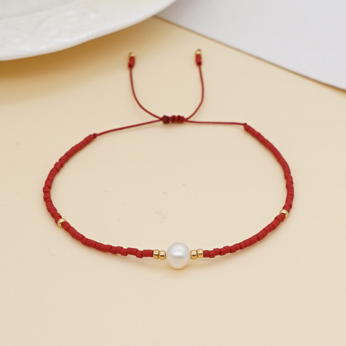 European and American Simple Fashion Rice Bead Bracelet Handmade Woven Friendship Bracelet Gold Bead Semi-Precious Stone Women's Small Bracelet
