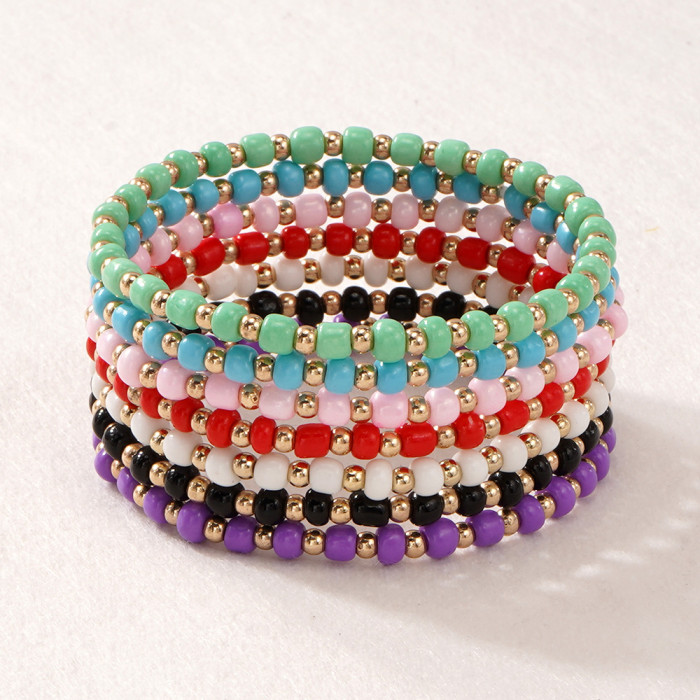New Rainbow Color Rice Bead Bracelet for Women Gold Bead Splicing Ins Internet Celebrity Same Style Simple Elegant Be...
