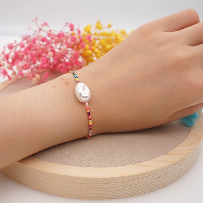 Ins Small Niche Pamine Colorful Handmade Woven Natural Pearl Beaded Miyuki Bead Small Bracelet for Women