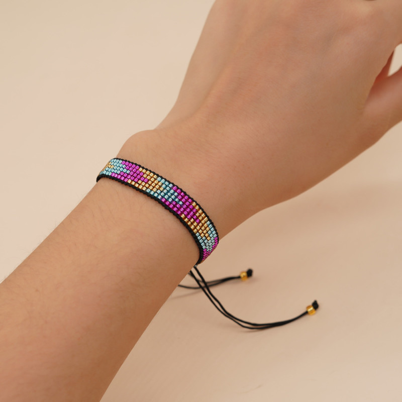INS Cross-Border New 5-Row Circulating Color Arrow Pattern Rice Bead Woven Bracelet Ethnic Style Handmade Rice Bead Bracelet