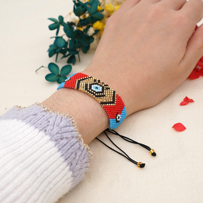 European and American Trend Ethnic Style Colorful Eyes Demon Eyes Hexagonal Miyuki Bead Woven Bracelet