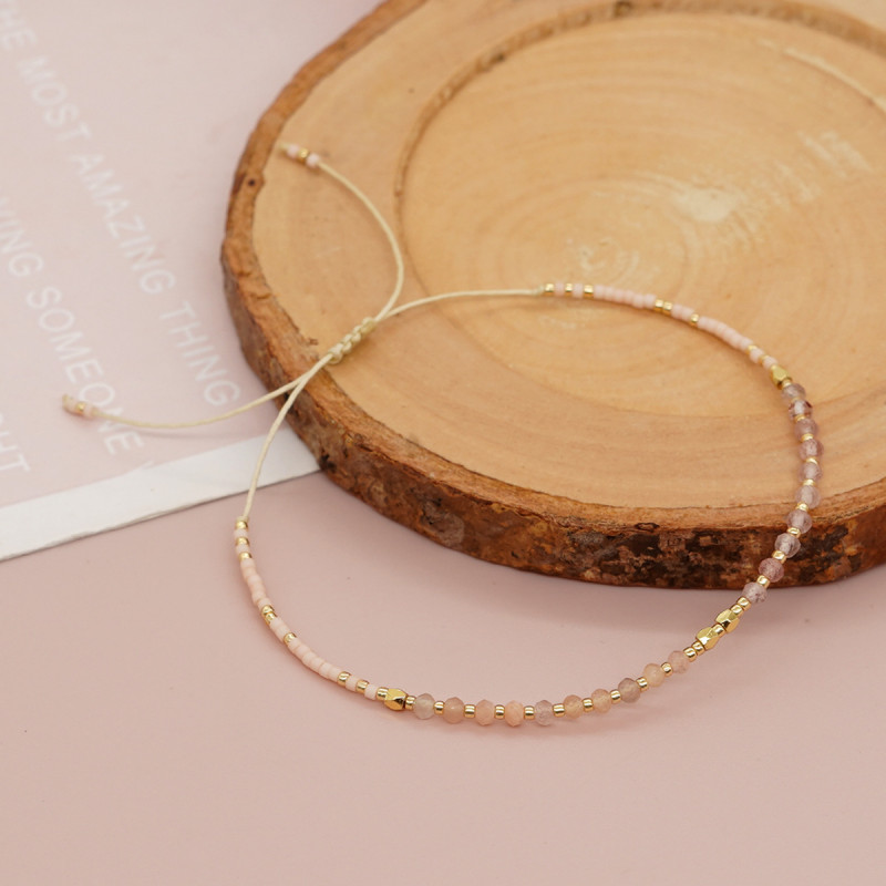 Cross-Border Simple Fashion Rice Bead Handmade Woven Friendship Bracelet Women's Small Bracelet Semi-Precious Stone