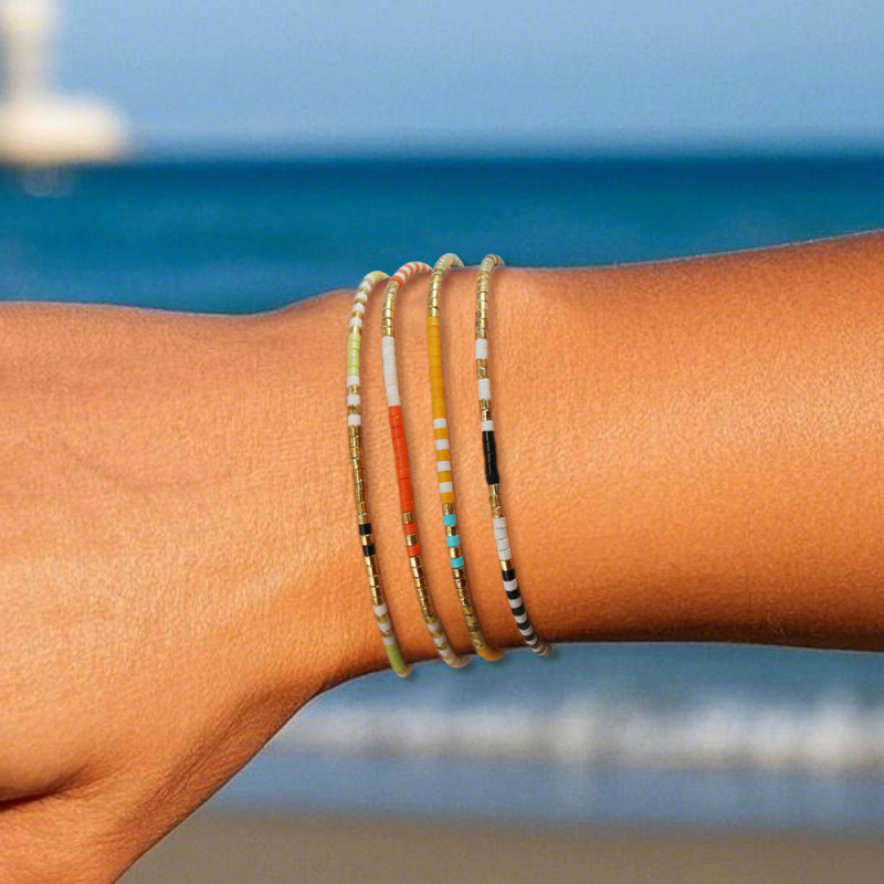 Bohemian Style Fine Rice Bead Bracelet for Women, Simple Plaid High-End Summer Colorful Rice Bead Bracelet Jewelry