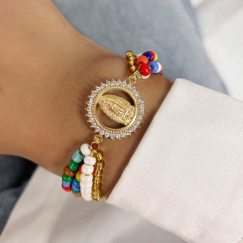 Fashion Double-Ear Rhinestone Saint Hollow Round Bead Bracelet for Women Simple High-End Bead Bracelet Jewelry for Women