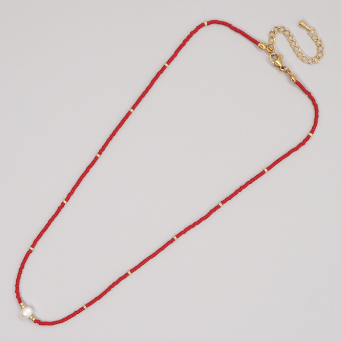 Niche Design Bohemian Style Rainbow Factory Direct Sale Rice Beads Handmade Beaded Punch Pearl Women's Necklace
