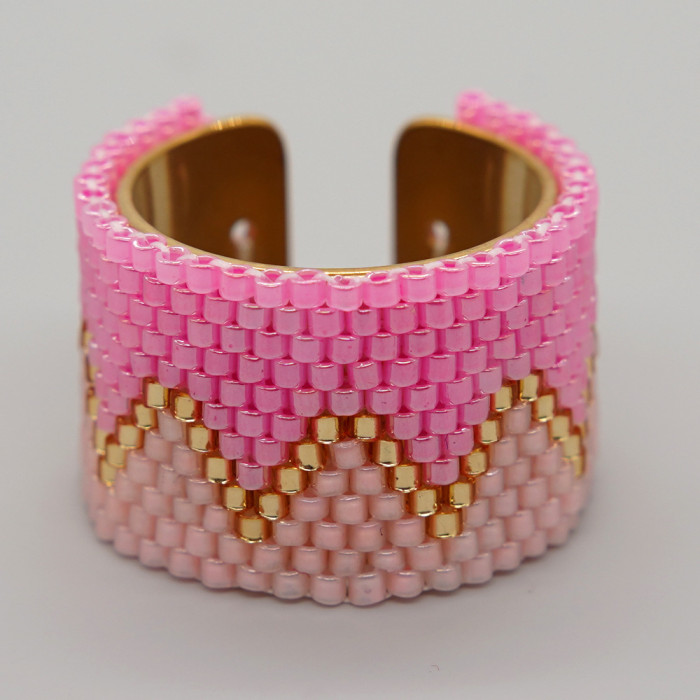 New Arrival Heart Miyuki Antique Rice Beads Handmade Woven Stainless Steel Ring Bohemian Style