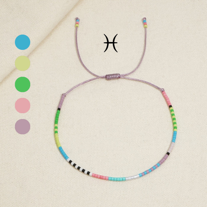 Amazon Hot-Selling Zodiac Bracelet Handmade Woven Beaded Fine Rice Bead Bracelet Jewelry Wholesale