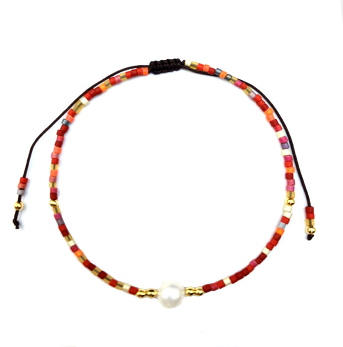 European and American Simple Fashion Rice Bead Bracelet Handmade Woven Friendship Bracelet Gold Bead Semi-Precious Stone Women's Small Bracelet
