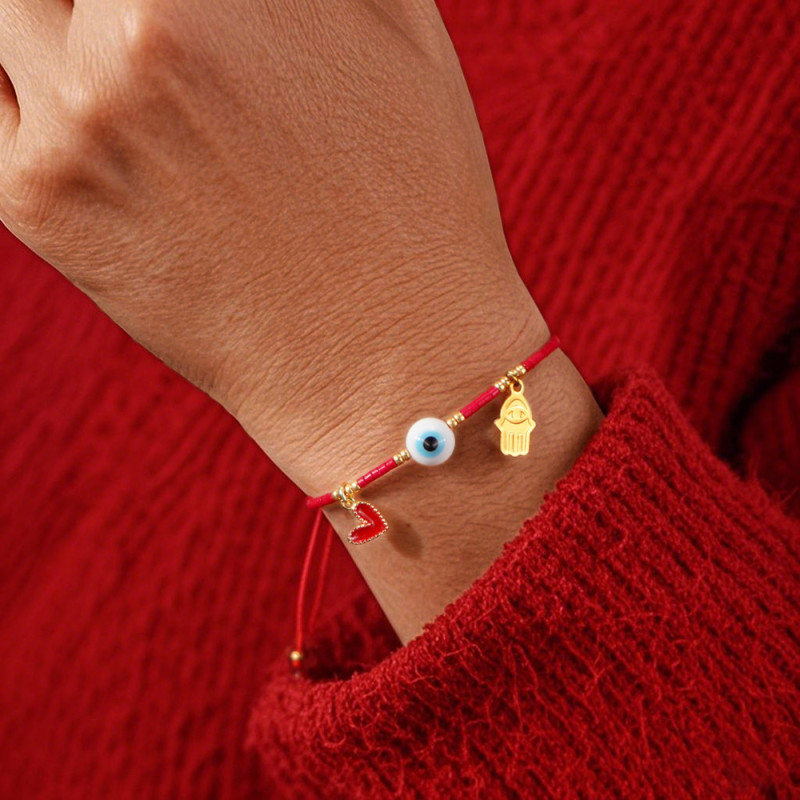 Cross-Border Hot-Selling Turkish Blue Eye Bead Bracelet European and American Style Woven Evil Eye Friendship Heart Bracelet for Women