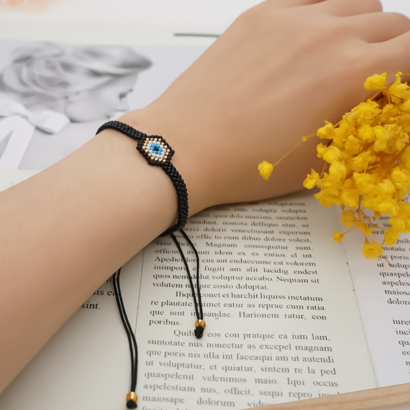Colorful Flower Miyuki Bracelet Ethnic Style Blue Evil Eye Palm Glass Bead Bracelet Set for Women