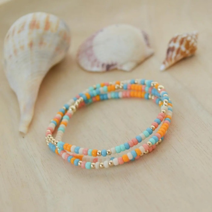 Bohemian Colorful Rice Bead Bracelet for Women Imitation Pearl Metal Bead Chain Layered Bracelet European and American Cross-Border Jewelry