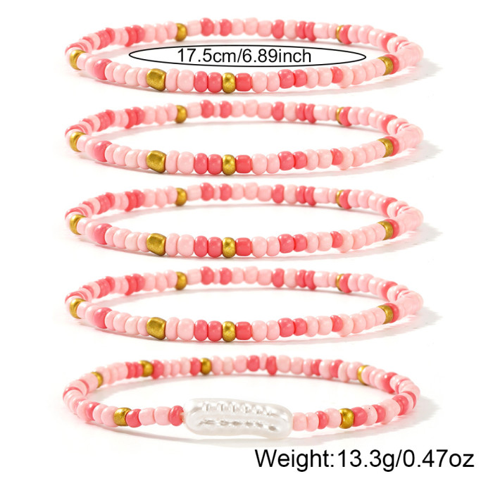 Hot-Selling Shell Material Rice Bead Bracelet Set Orange Pink White Color Summer Jewelry Preferred for Stocking