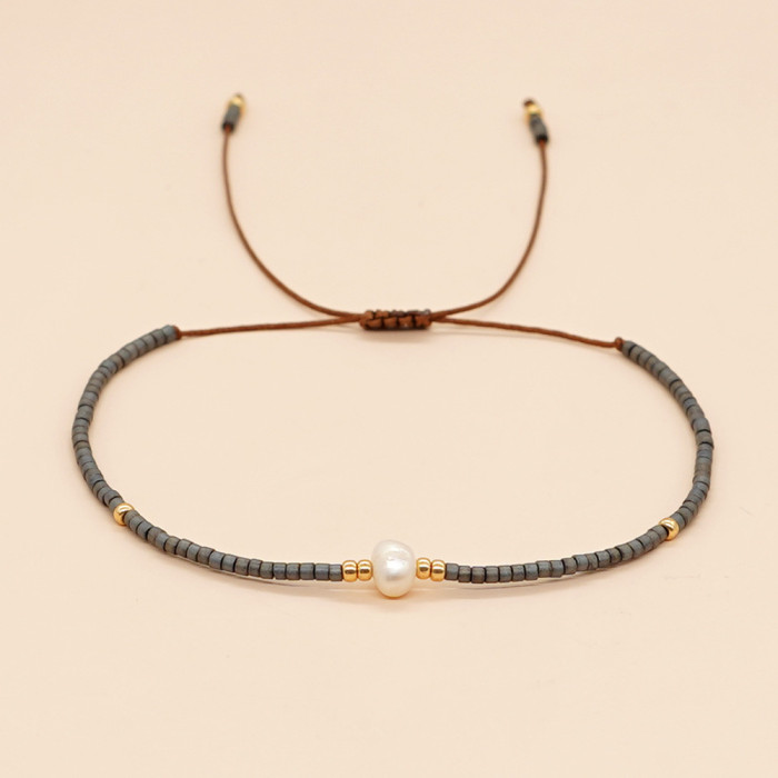 European and American Simple Fashion Rice Bead Bracelet Handmade Woven Friendship Bracelet Gold Bead Semi-Precious Stone Women's Small Bracelet