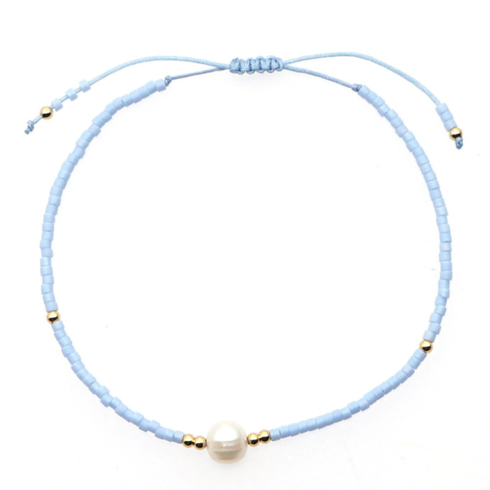 Bohemian Style European and American Simple Rice Bead Handmade Woven Friendship Rope Iron Gall Semi-Precious Stone Women's Jewelry Small Bracelet