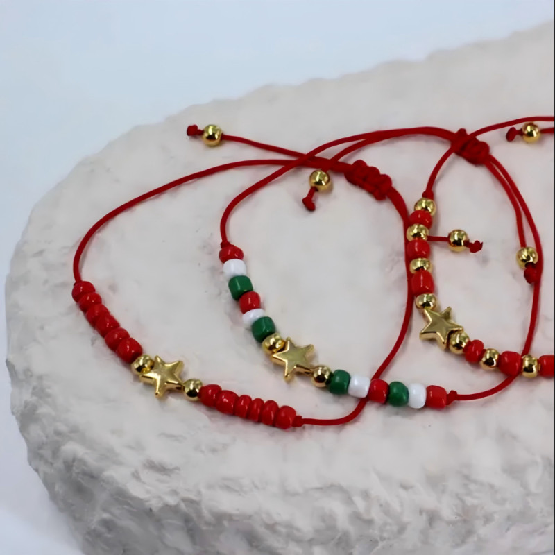 New European and American Cross-Border Source Gold Five-Pointed Star Beaded Woven Rice Bead Bracelet for Women, Hot Selling on AliExpress and Amazon