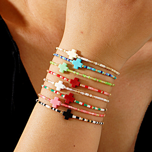 Cross-Border Hot-Selling European and American Style Colorful Cross Beaded Bracelet Summer Fresh Bohemian Style Women's Jewelry Wholesale