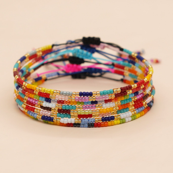 Internet Celebrity Style Bohemian Colorful Bracelet Thin Rice Bead Bracelet Ins Mixed Color Beads Couple Bracelet