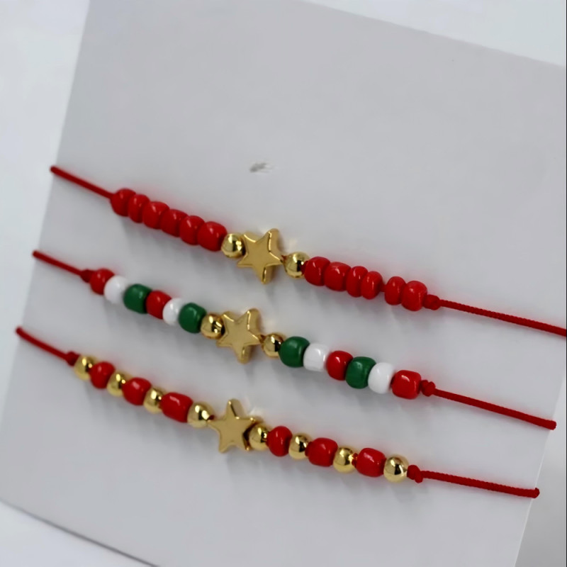 New European and American Cross-Border Source Gold Five-Pointed Star Beaded Woven Rice Bead Bracelet for Women, Hot Selling on AliExpress and Amazon