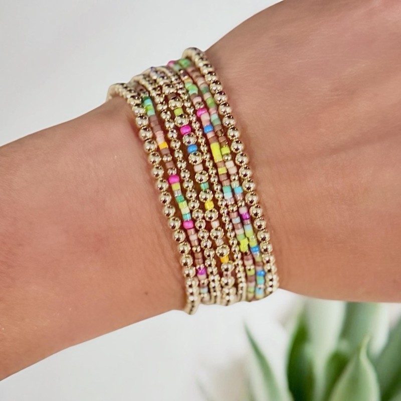 Bohemian Colorful Rice Bead Elastic Bracelet European and American Style Gold Round Bead Jewelry Niche Design Cross-Border Supply