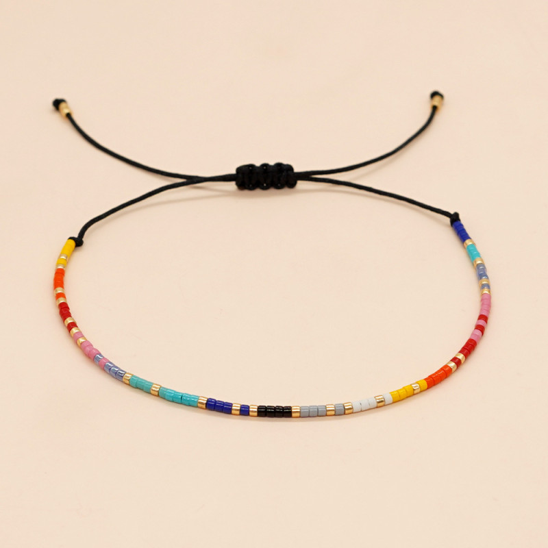Women's Summer Simple Bohemian Style Colorful Xiaomi Beads Adjustable Bracelet Gradient Rainbow Niche Design Hand Jewelry
