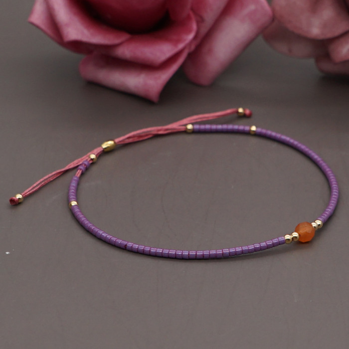 Bohemian Style Semi-Precious Stone Beaded Bracelet Colorful Lucky Stone Rice Beads Adjustable Couple Stacking Bracelet