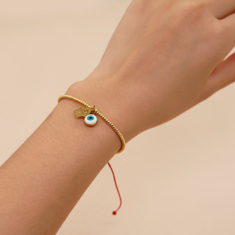 Ethnic Style INS Cross-Border New Personalized Alloy Eye Palm Tag Gold Rice Bead Bracelet Miyuki Bracelet