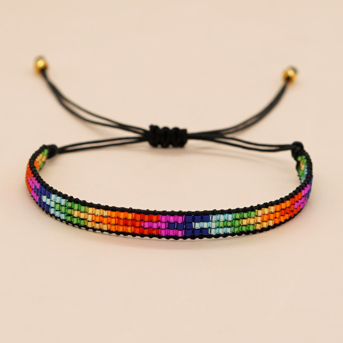 Amazon New Colorful 3-Row Rice Beads Interlocking Color Arrow Pattern Rice Beads Woven Bracelet Wholesale