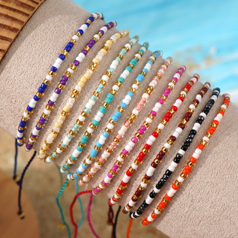 Multicolor Glass Bead Woven Bracelet for Women Korean Style Summer Beach Style Thin Rope Small Accessories Handmade Trendy Wholesale