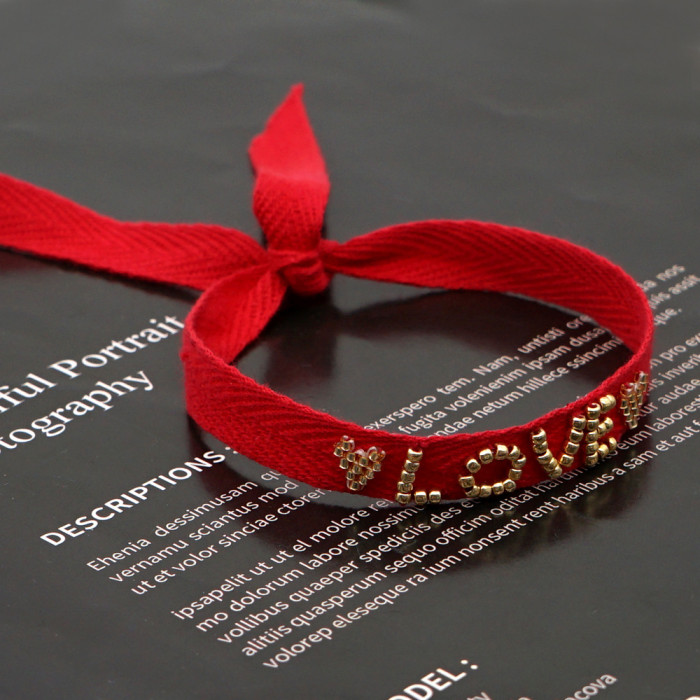 Hand-woven Beaded Bracelet with English Letters, Adjustable Beads, Non-fading, Bohemian Style, Accessories