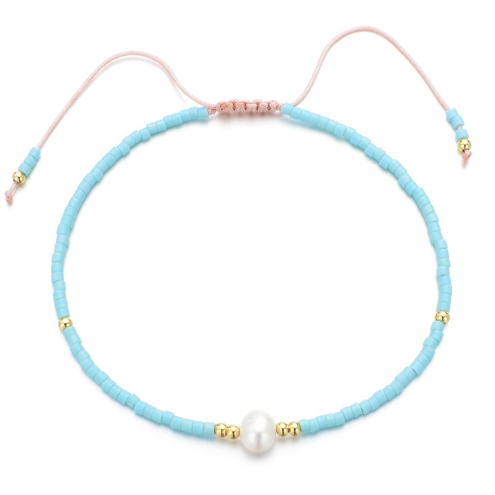 Bohemian Style European and American Simple Rice Bead Handmade Woven Friendship Rope Iron Gall Semi-Precious Stone Women's Jewelry Small Bracelet