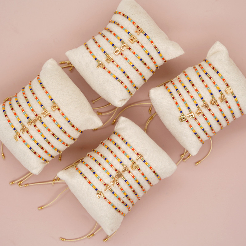 Cross-Border Hot-Selling Rice Bead Woven Letter Bracelet Commuting Simple A-Z Lucky Hand Jewelry Stall Hot-Selling Bracelet Gift