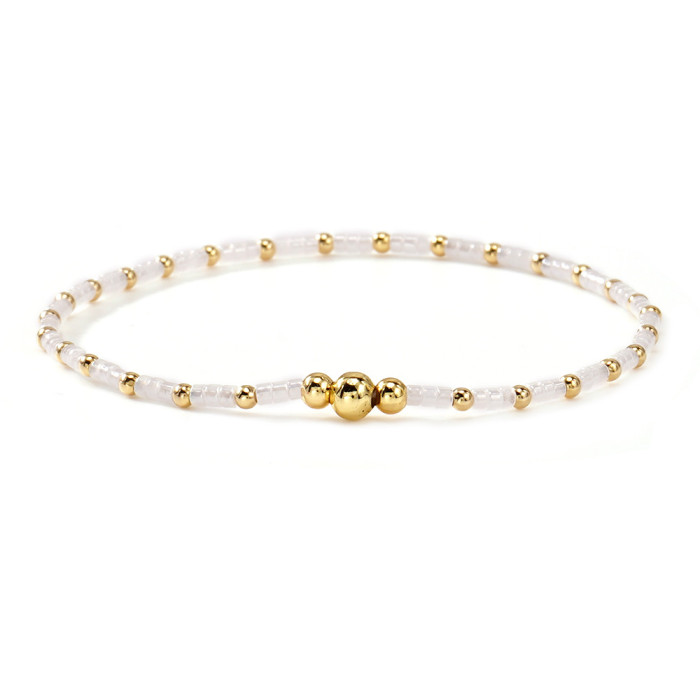 Hot-Selling Hand-Woven Rice Beads and Gold Beads Bracelet Simple Versatile 24-Piece Bracelet Set Can Be Used Individu...