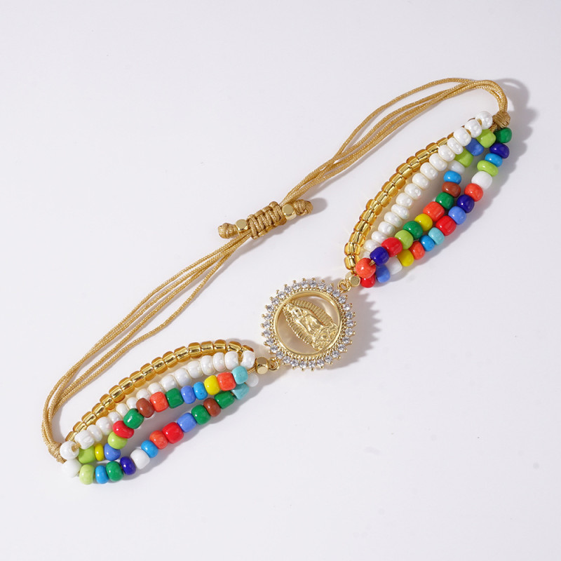 Fashion Double-Ear Rhinestone Saint Hollow Round Bead Bracelet for Women Simple High-End Bead Bracelet Jewelry for Women