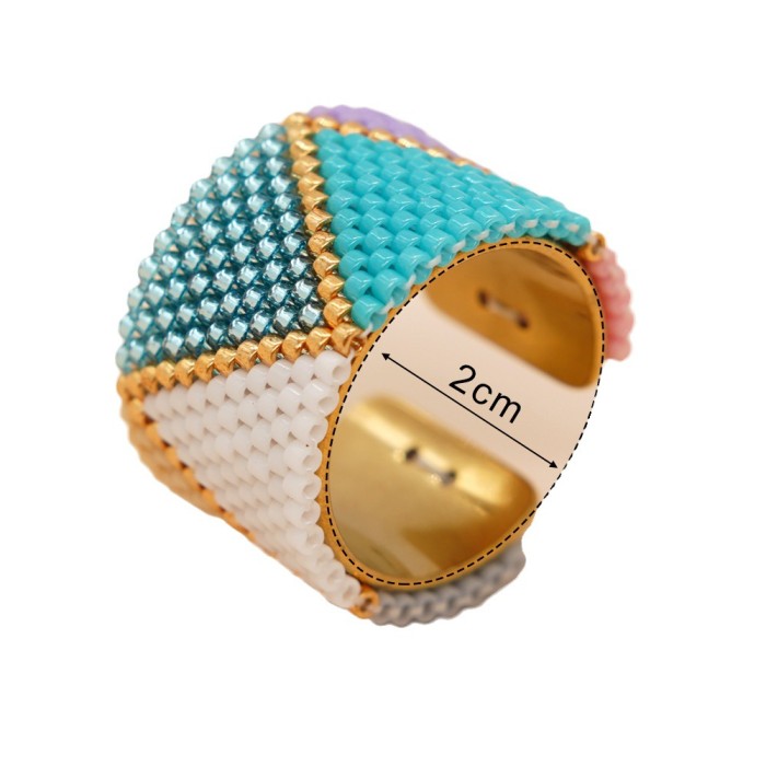 New Miyuki Antique Rice Beads Light Luxury High-end Hand-woven Stainless Steel Bohemian Style Ring Wholesale
