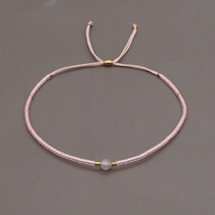 Bohemian Style European and American Simple Rice Bead Handmade Woven Friendship Rope Iron Gall Semi-Precious Stone Women's Jewelry Small Bracelet