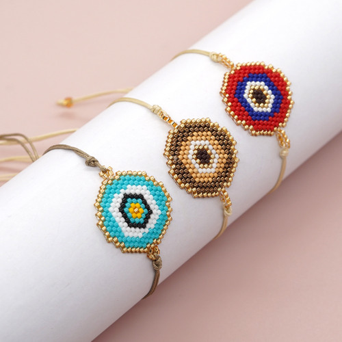 Summer Bohemian Style Colorful Beaded Bracelet Niche Handmade Woven Evil Eye Beaded Bracelet Wholesale
