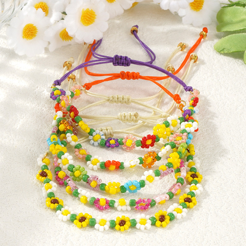 European and American Cross-Border Hot Selling Handmade Beaded Jewelry Hand-Woven Rice Beads Colorful Flower Fashion Simple Bracelet for Women