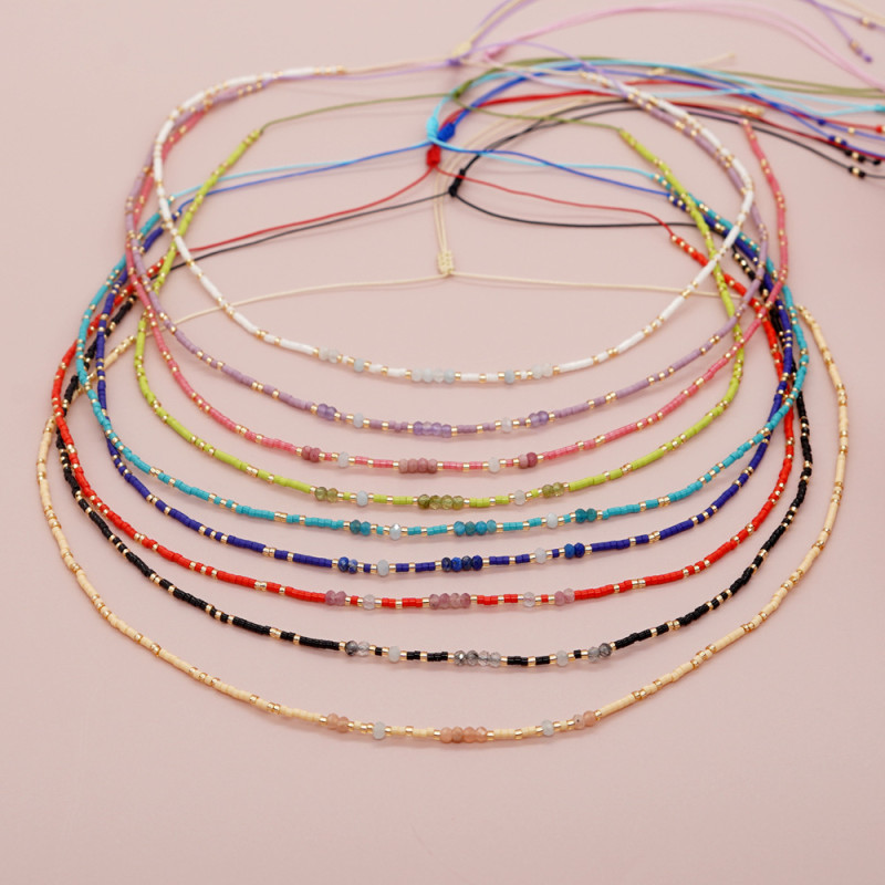 INS Colorful Rice Bead Necklace Woven Elegant Simple Beaded Necklace Multicolored Summer Women's Geometric Necklace