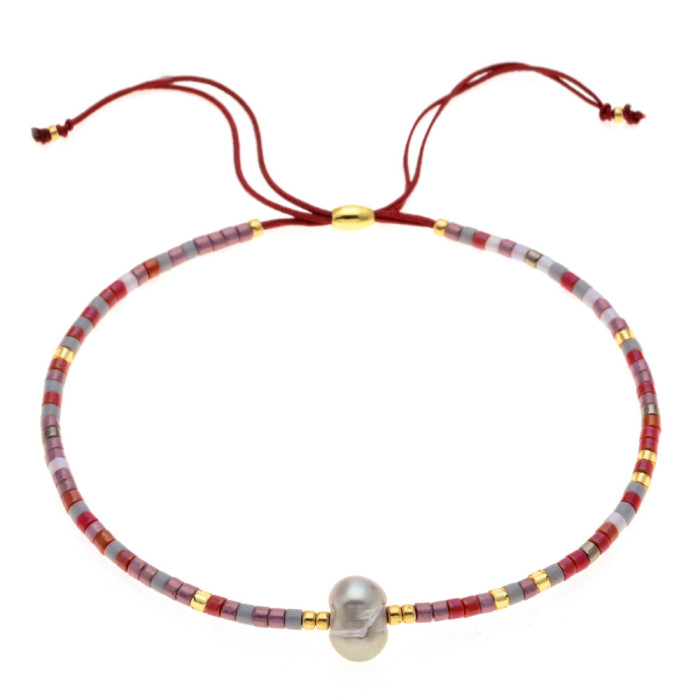 Bohemian Style European and American Simple Rice Bead Handmade Woven Friendship Rope Iron Gall Semi-Precious Stone Women's Jewelry Small Bracelet