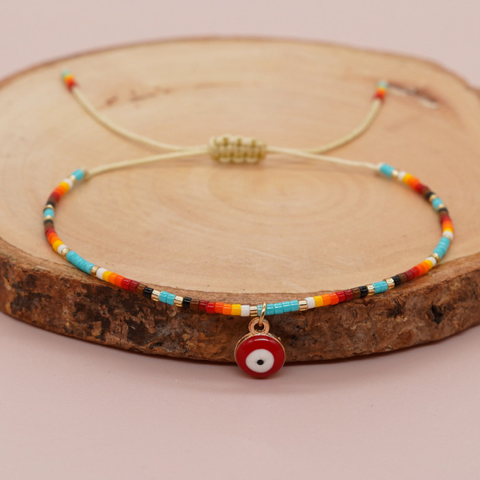 Miyuki Beads Rainbow Thin Bracelet for Women Ins Niche Ethnic Style Evil Eye Hand Jewelry