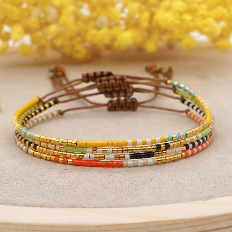 Bohemian Style 2025 Spring Summer New Simple Imitation Rice Beads Handmade Beaded Wholesale Versatile Layered Small Bracelet