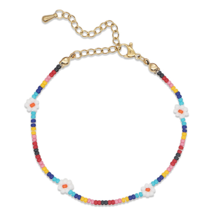 Bohemian Vacation Style Colorful Seed Bead Necklace Set Simple Handmade Woven Daisy Flower Necklace for Women