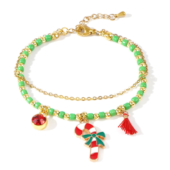 Cross-Border Christmas Series Gifts Santa Claus Snowman Gloves Pendant Bracelet Hand Jewelry Rice Bead Multi-Layer Bracelet