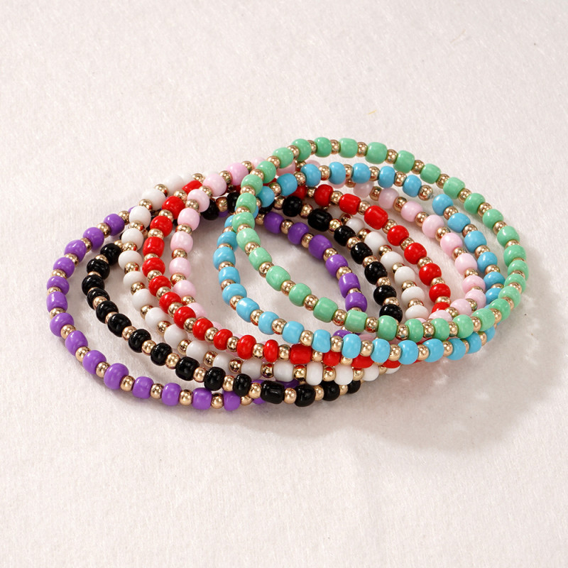 Cross-Border New Rainbow Color Rice Bead Bracelet for Women Gold Bead Splicing Ins Internet Celebrity Same Style Simple Elegant Beaded Bracelet
