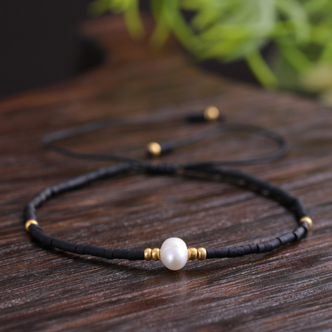 Summer Hot-Selling Pearl Bracelet Simple Versatile Black Rice Bead Woven Hand Jewelry High-End Gift Bracelet Wholesale