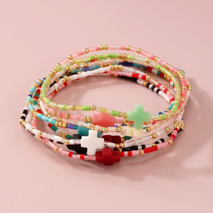 Hot-Selling Style Colorful Cross Beaded Bracelet Summer Fresh Bohemian Style Women's Jewelry Wholesale
