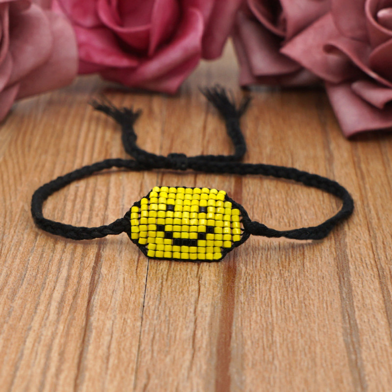 Cross-Border Hot-Selling Retro Colorful Smiley Face Bracelet Non-Fading Smiley Face Beads Hand-Woven Bracelet Two-Piece Set