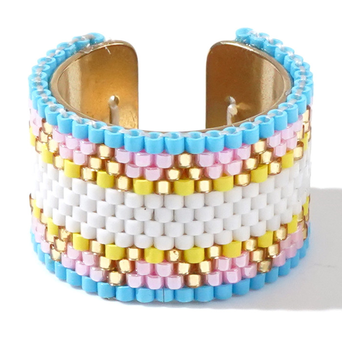 New Arrival Heart Miyuki Antique Rice Beads Handmade Woven Stainless Steel Ring Bohemian Style